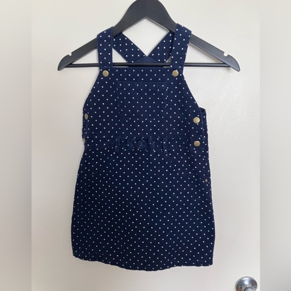 Blueberi boulevard Navy Blue Polka Dot Kids Corduroy Overalls Dress‎ Size 6
